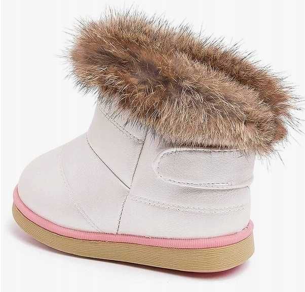 Botki Ocieplane Skórzane Śniegowce Buty Zimowe 29 Białe