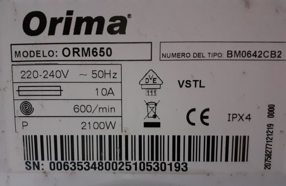 Só peças de máquina de lavar Orina 650 Peças