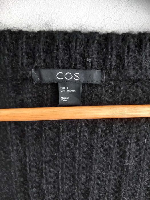 COS czarny sweter kardigan narzutka wełna moher oversize S/M
