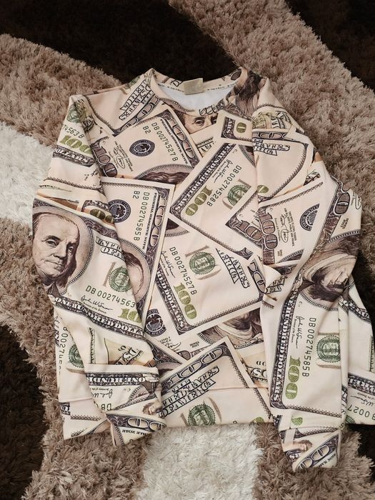 Nowa Bluza Męska L Money Dolar Allover Print Streetwear