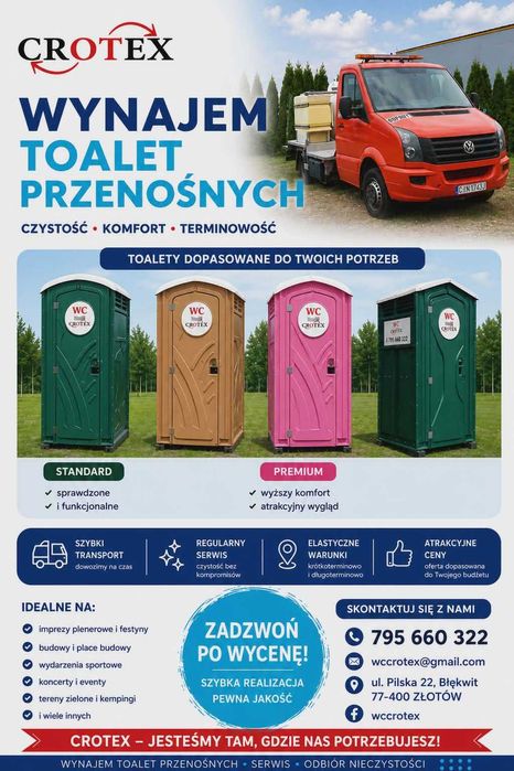Wynajem toalet przenośnych Crotex tanio