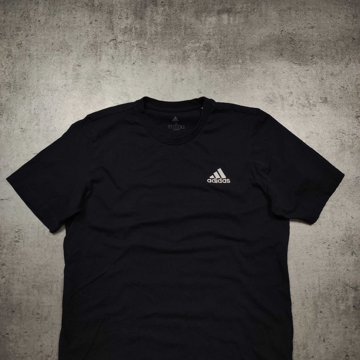 MĘSKA Granatowa Bawełna Adidas Codzienna Koszulka Haft Logo Casual