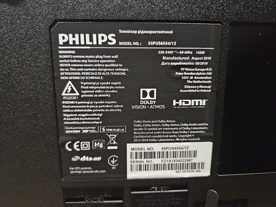 Ultra cienki  Telewizor  philips 55'' HDR PREMIUM,  DVB-T2