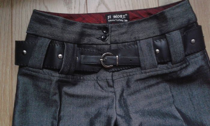 Eleganckie spodnie szare- stalowe z połyskiem R. 36