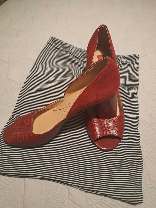 Red Leather Sandals – Block Heel