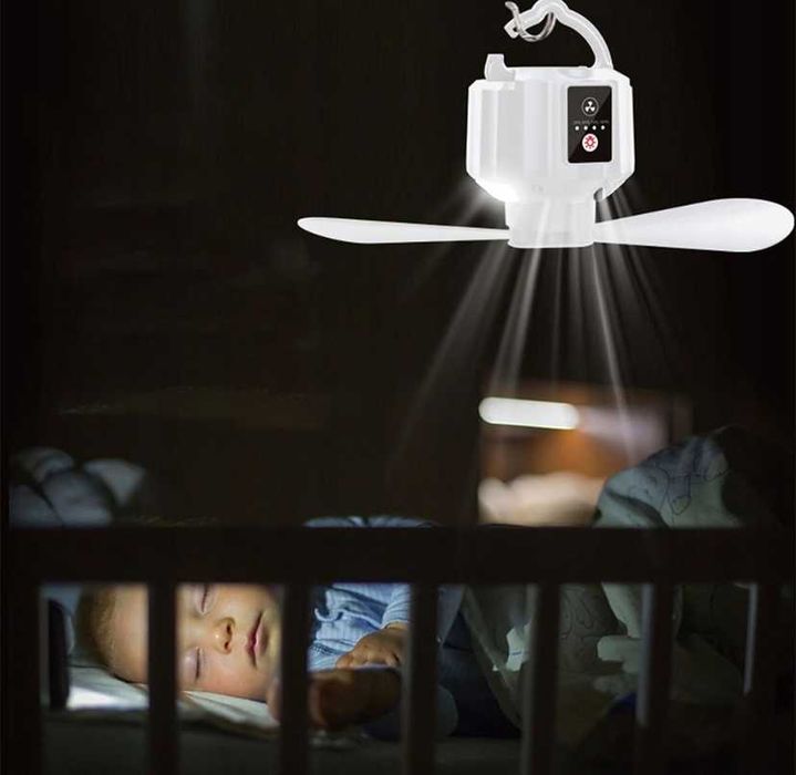 Przenośny Mini Wentylator Sufitowy 2w1 z Lampą LED – Nowy! (Kemping, Dom)