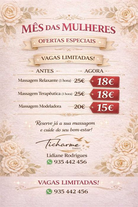 Massagens Relaxante, Terapêutica  Modeladora.Exclusivo para mulheres