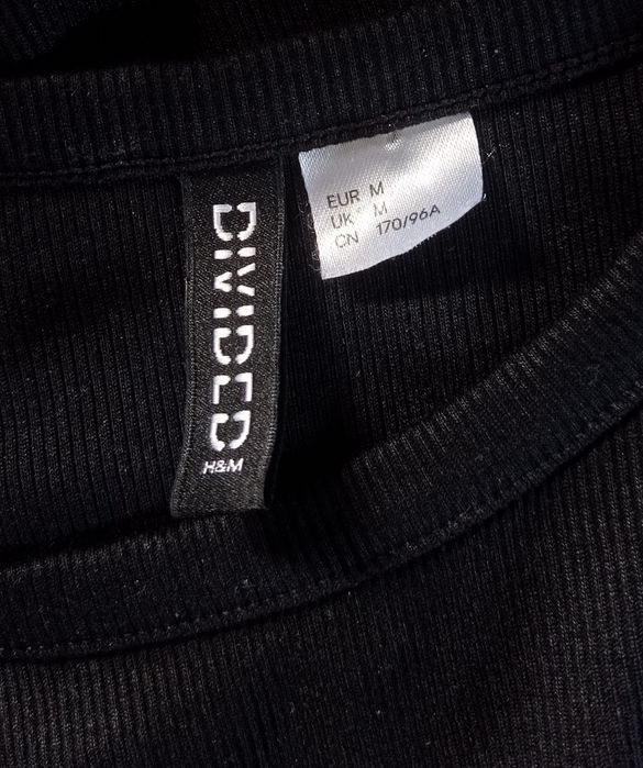 Bluzka krótka czarna z krótkim rękawem crop top prążkowany H&M Divided M