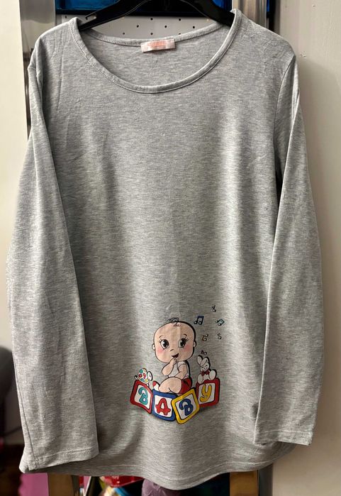 2 Bluzki ciążowe z SŁODZIUTKIM BOBASKIEM bawełna długi rękaw L