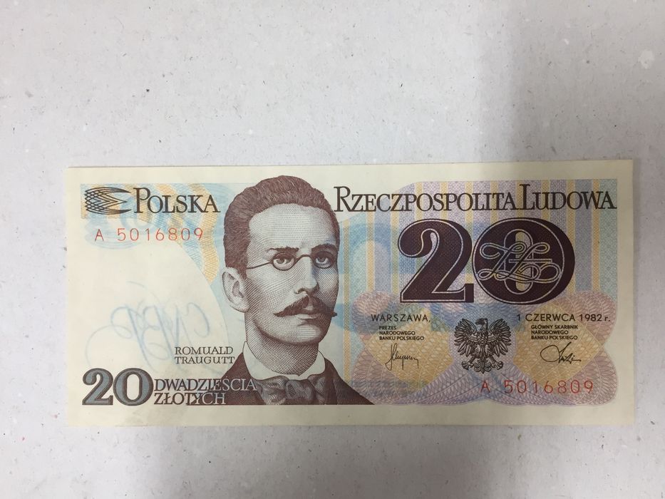 Banknot 20 Złotych ideał z 1982 PRL R.Traugutt