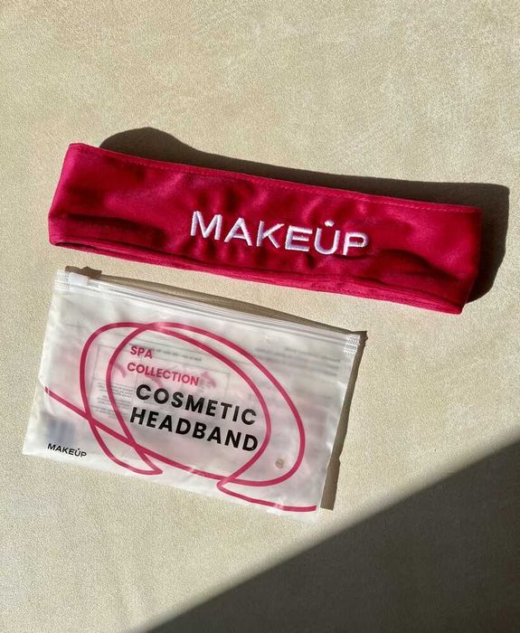 Косметична пов'язка на голову на липучках рожева оксамитова makeup