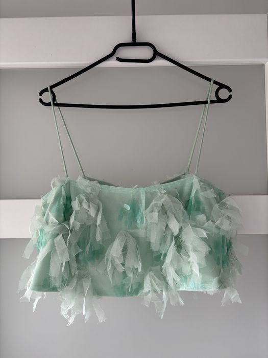 ASOS Miętowy Crop Top z Tkaniny 3D i Cekinów nowy z metka  L