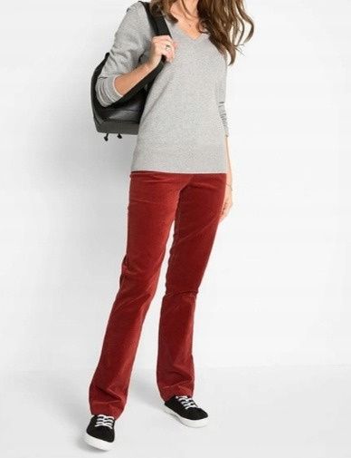 B.P.C spodnie damskie sztruksowe bordowe proste r.48