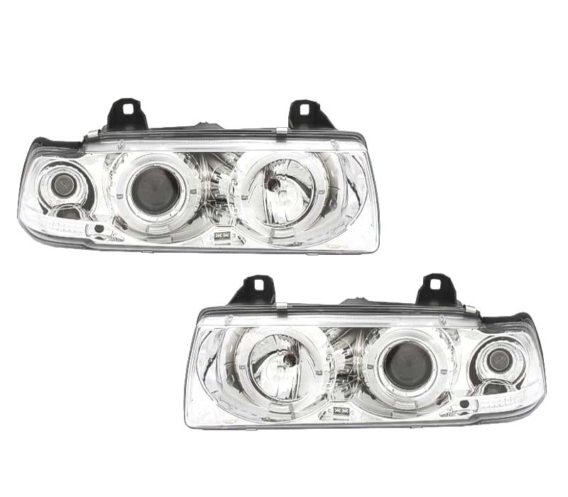 FARÓIS FRENTE ANGEL EYES BMW SERIE 3 E36 COUPE +CABRIO 92-99 FUNDO CROMADO