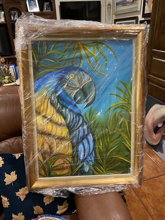 Grande quadro a oleo! Assinado pela artista! Moldura com folha em ouro!