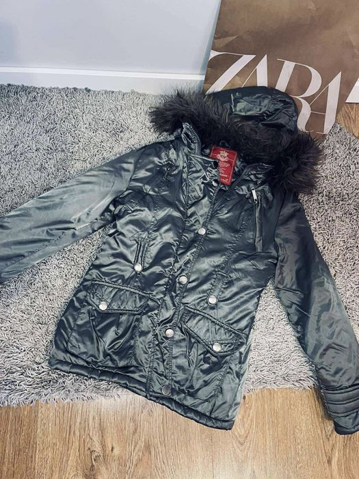 Piękna szara khaki kurtka s 36 ocieplana zimowa