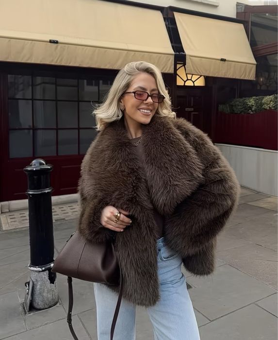 Шуба zara еко мех шоколад lux brand