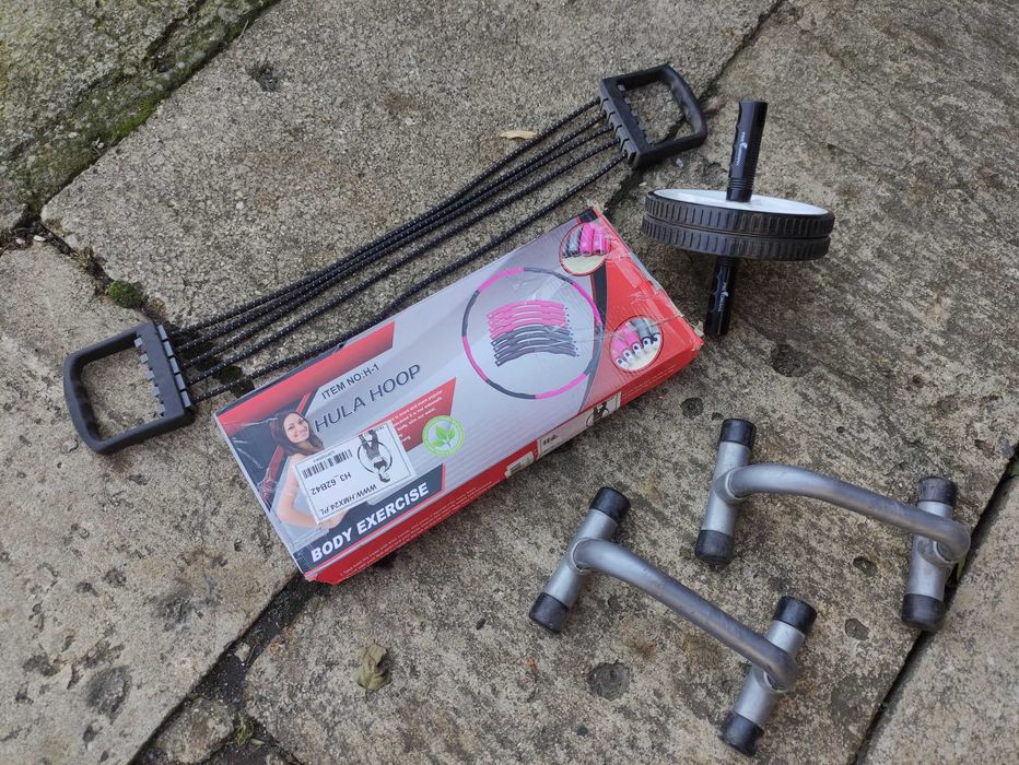 Zestaw Ekspander Hula Hoop Paraletki Poręcza do pompek ab roller kółko