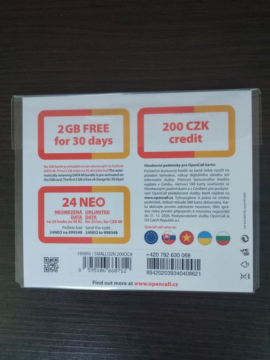 Czeskie KARTY SIM  Aktywne ANONIMOWE Karta SIM Prepaid Czechy Gotowa