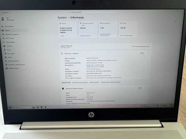 Laptop HP ProBook 450 G7 - i5 10-gen, 8 GB RAM + SSD 240 GB