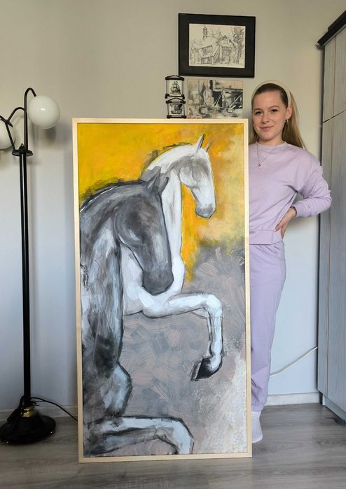 OSTATNIA SZANSA Duży obraz na płótnie koń konie karuzela 140x70 cm oryginał