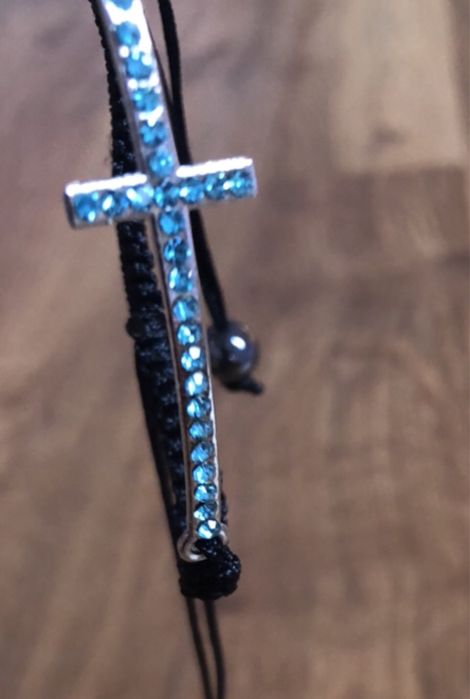 Sznurkowa bransoletka krzyż cyrkonie regulowana Donegal męska damska