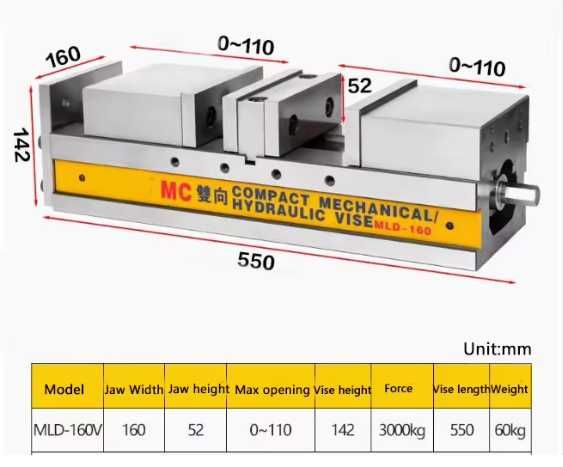 Тиски Лещата прецизійні Двозатискні MLD 100-160