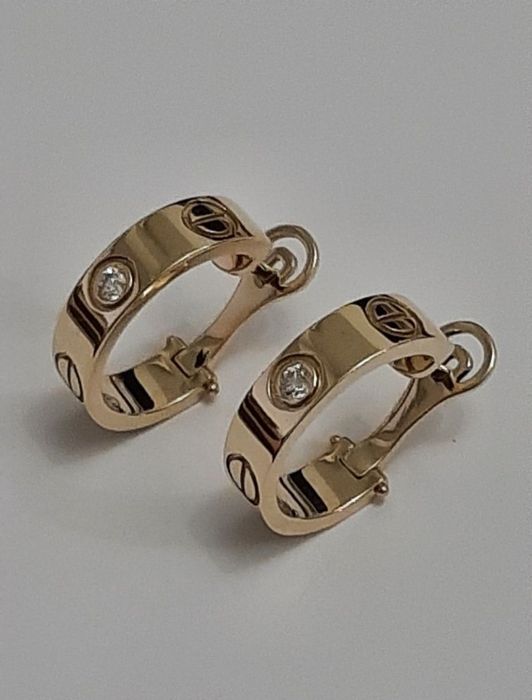 Золотые серьги Cartier Love с бриллиантами. Розовое золото