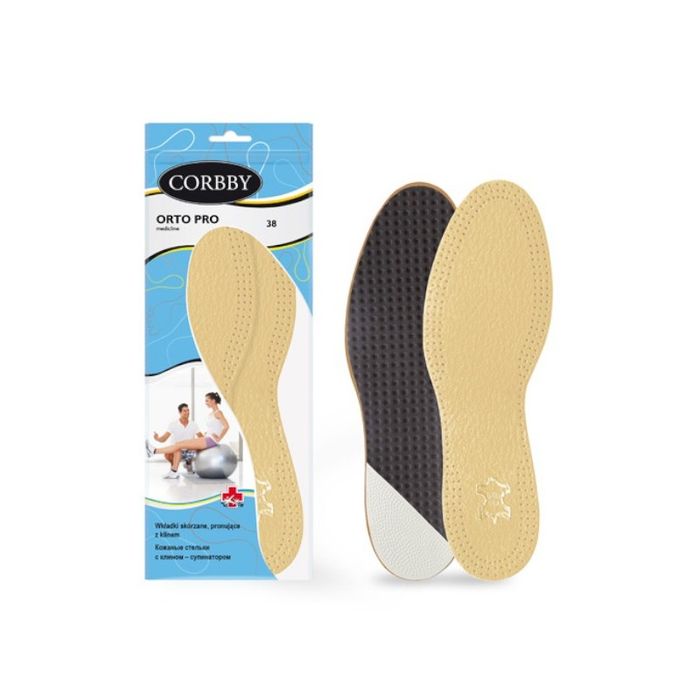 r. 43 - wkładki do butów skórzane pronujące z klinem corbby