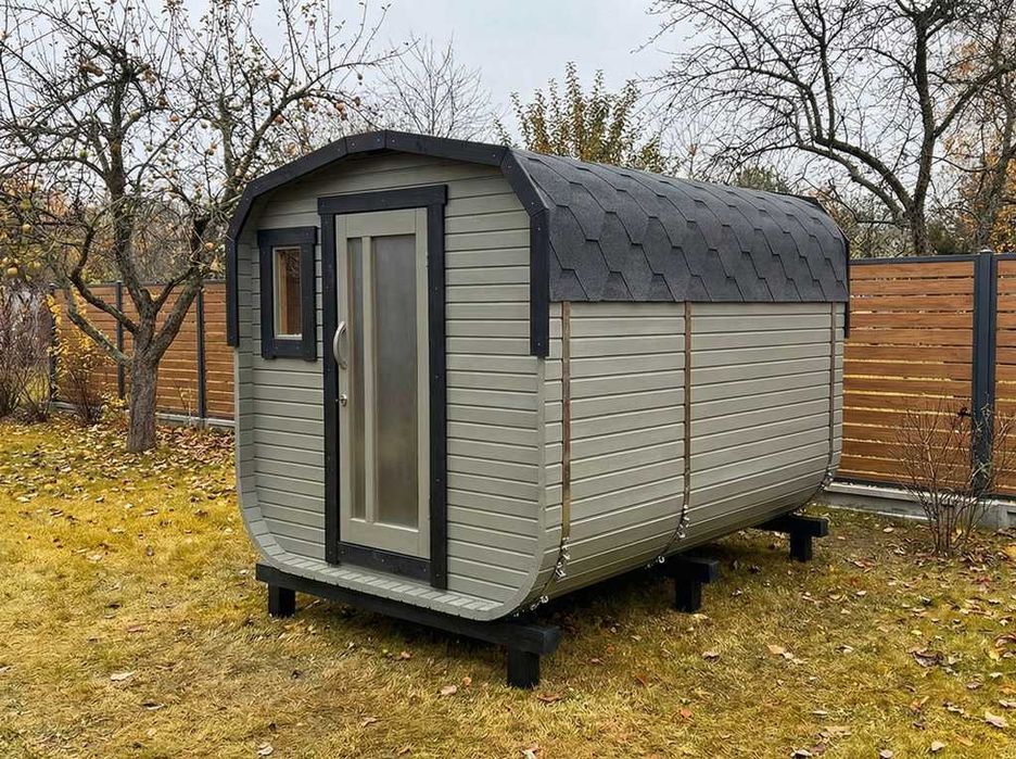 SAUNA Ogrodowa Beczka 350cm Gotowa + Balia do schłodzenia + LED + piec