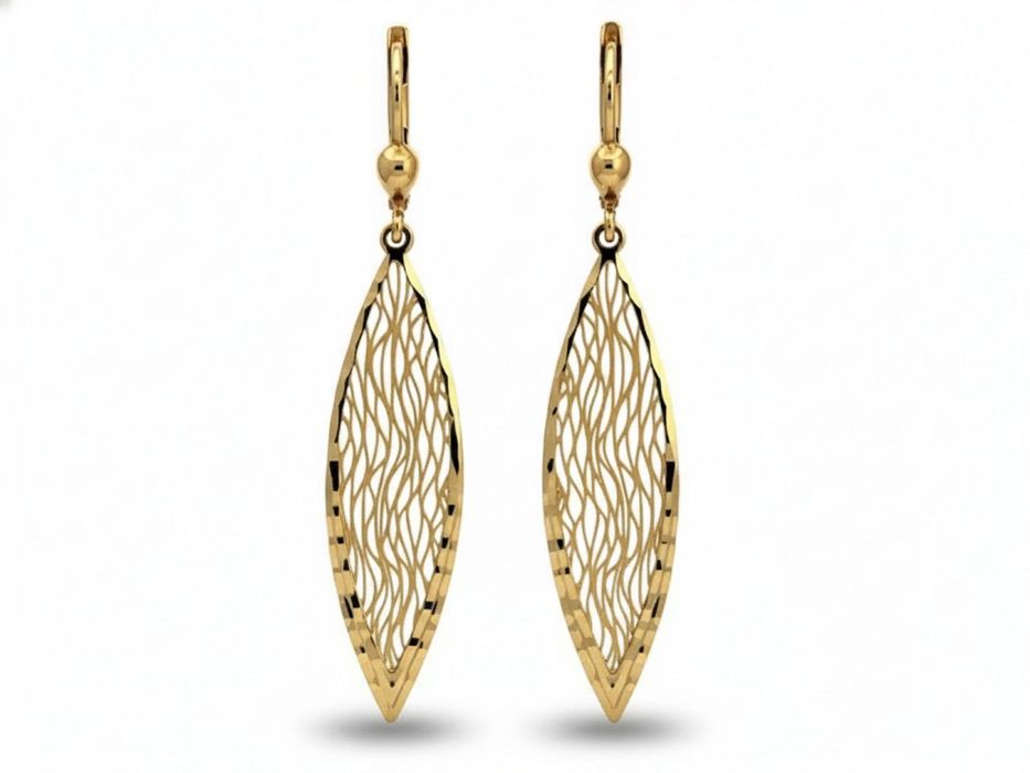Nowe Złote Kolczyki angielskie długie ażurowe liście próba 375. Sklep