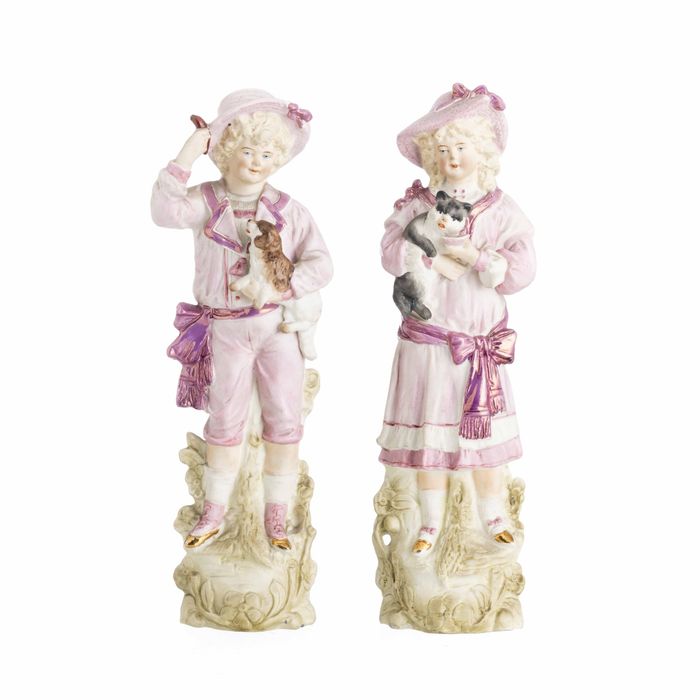 Porcelana - Par de figuras com animais - Século XIX