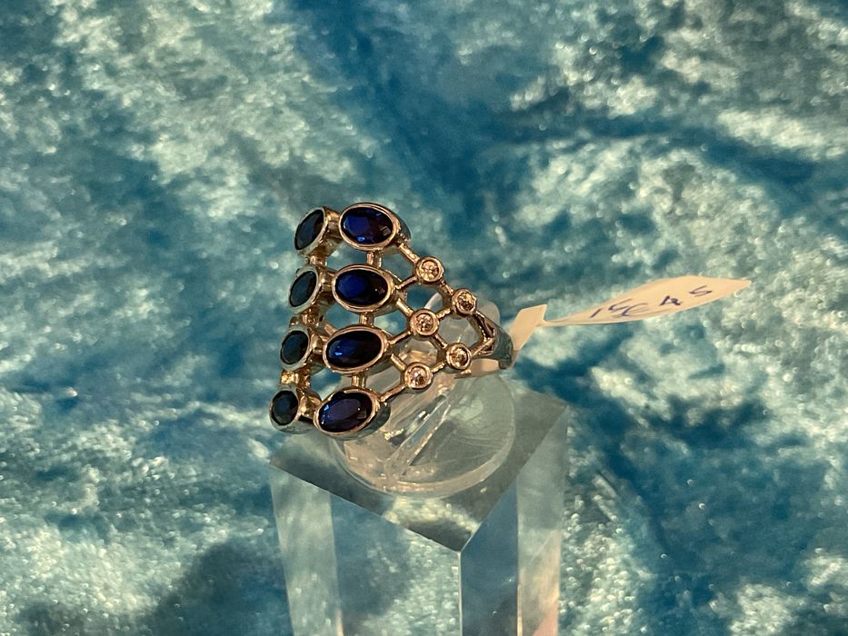 Anel prata 925 pedras azuis