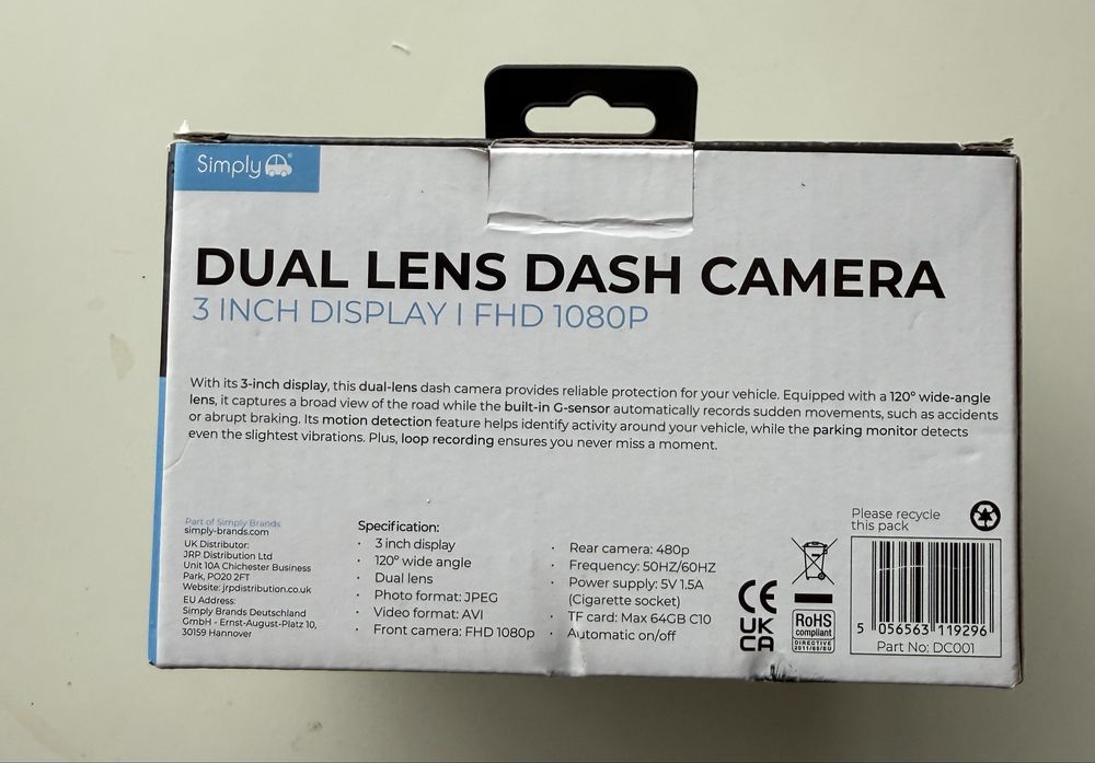 Видеорегистратор на 2 камеры Simply Dual Lens FHD 1080P | Экран 3"