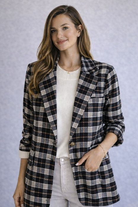 Marynarka damska w kratę stylowa casual i elegancka czarna