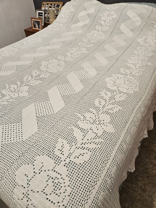 Coberta de renda feita à mão-Cama de casal