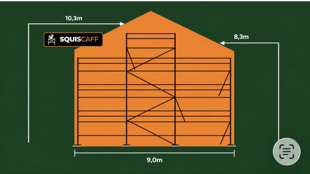 Rusztowanie na ścianę szczytową 80m2=10,3*9,0 typ plettac podesty drewniane
