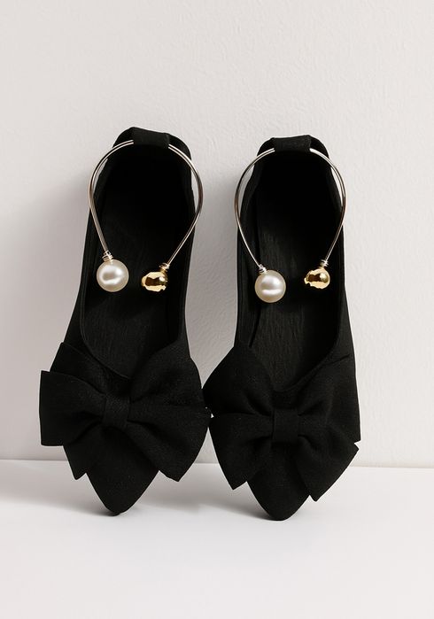 Baleriny czarne z bransoletką perły