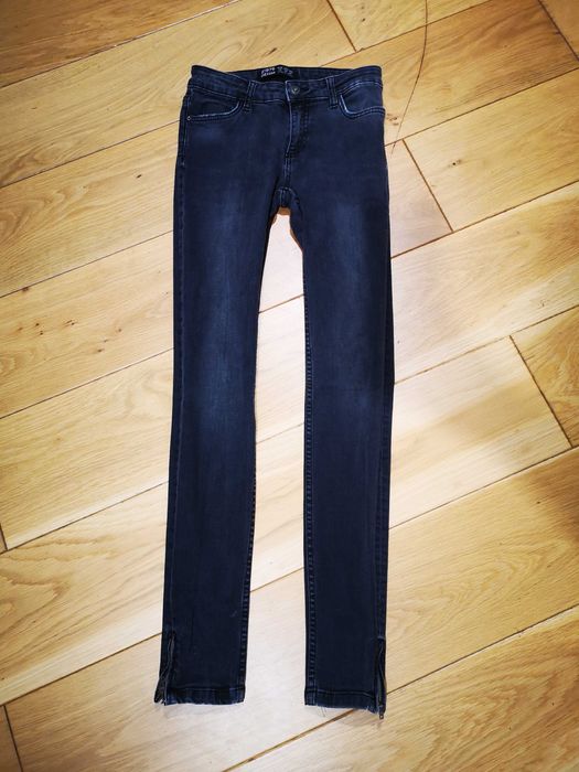 ZARA Denim czarne jeansy rurki zamki 34/XS