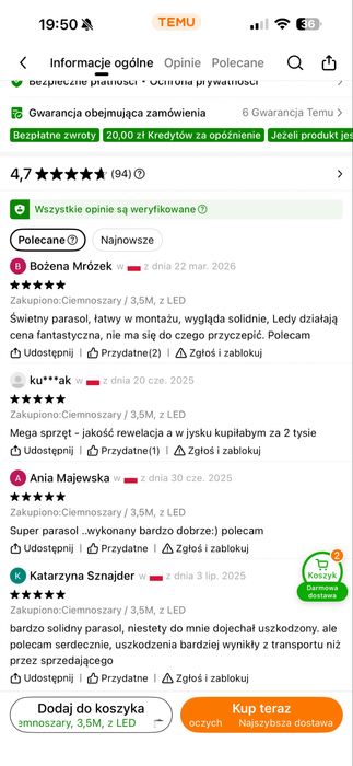 Parasol ogrodowy led 3,5 m