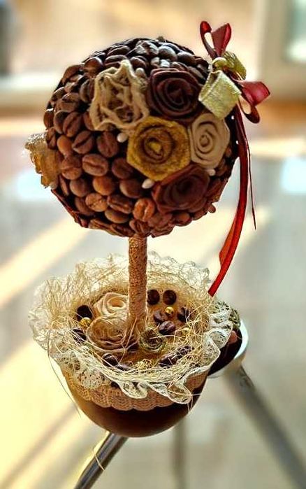 Сувенір ручної роботи топіарій «Кавове дерево» Висота 20см Діаметр 8см