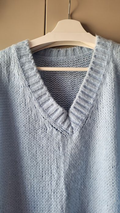Błękitny mięciutki sewter damski oversize długi rozm.XL