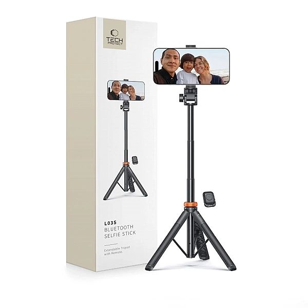 Selfie stick Tech-Protect L03S Bluetooth z pilotem, tripodem do 148cm