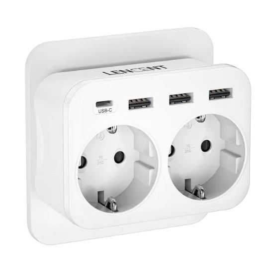 Tomada de parede dupla com USB e USB Type-C