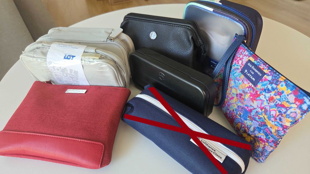 7x Amenity Kit (Eva Air, Swiss, Latam, Avianca, LOT) nowe, nieużywane!