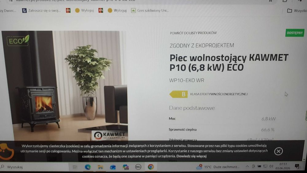 koza wolnostojący piec żeliwny KAWMET P10 6,8 KW