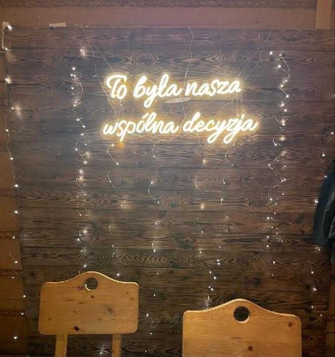Napis świetlny LED neon weselny - To była nasza wspólna decyzja