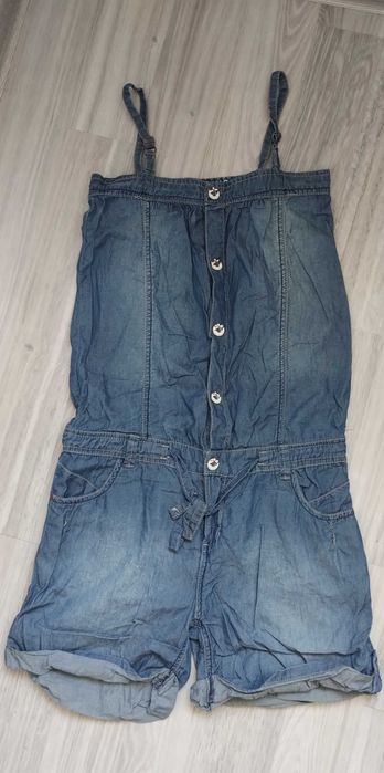 Kombinezon jeansowy letni krótki dla dziewczynki na ramiączkach