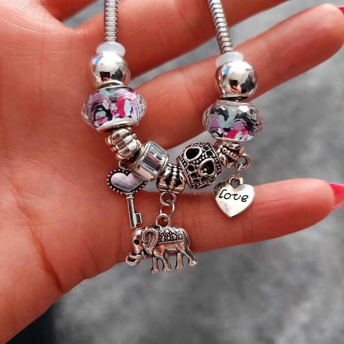 Pandorka kolor srebrny serduszko love słoń kluczyk charmsy