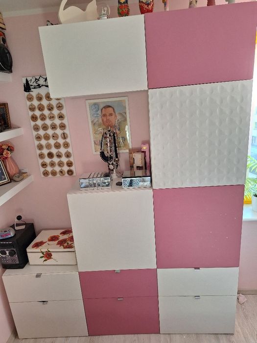 Besta Ikea biało różowe